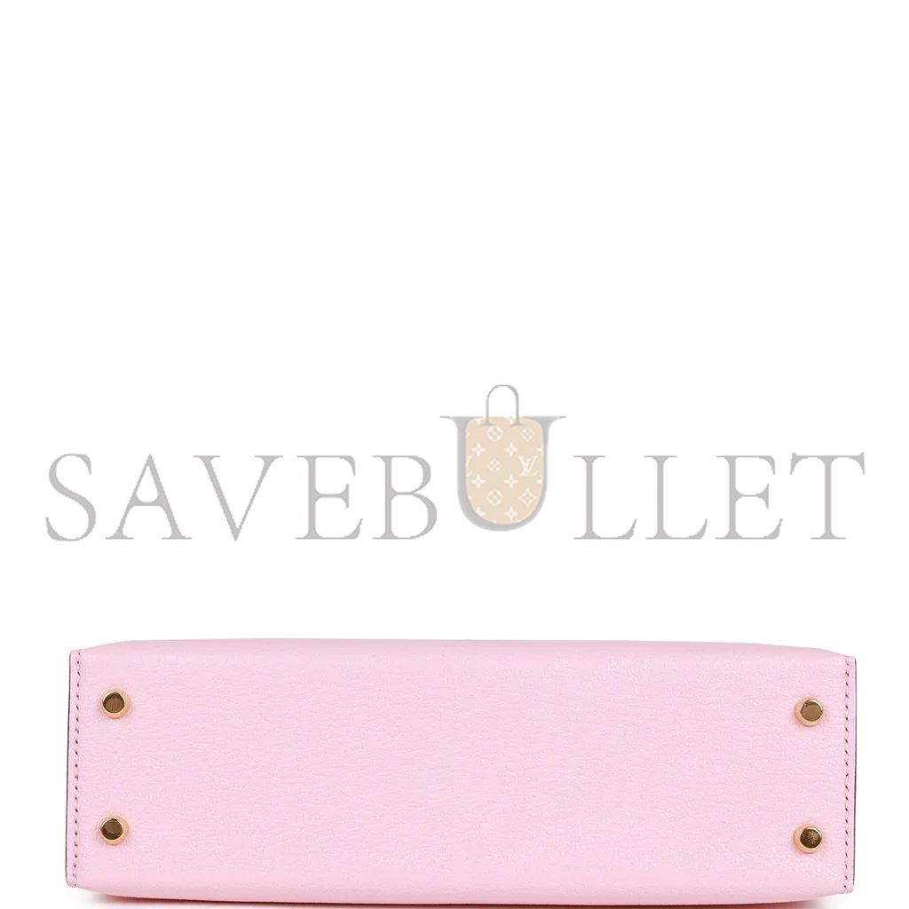 HERMÈS MINI KELLY II ROSE SAKURA AND GRIS PERLE CHEVRE GOLD HARDWARE (19*12*5.5cm)